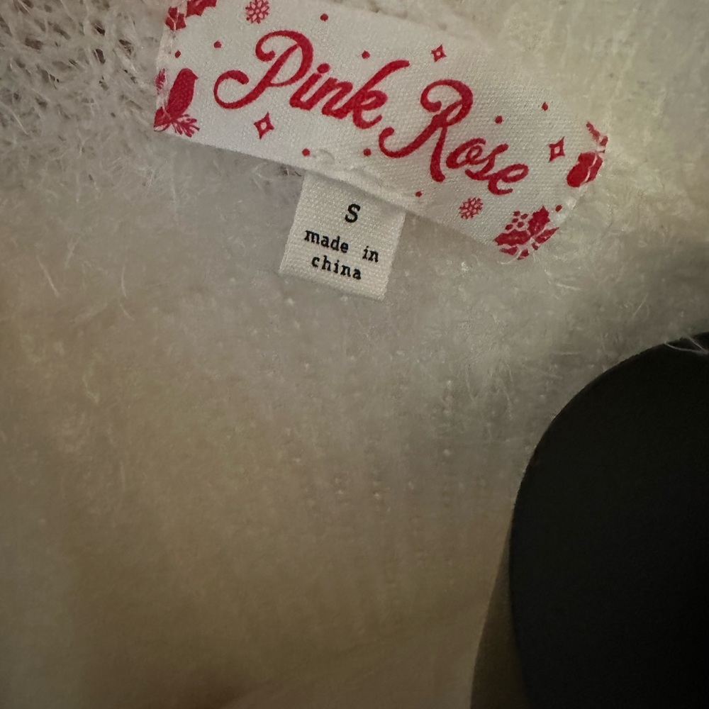 Pink Rose Cream Crew Neck Sweater with Ribbed Texture - Picture 2 of 2